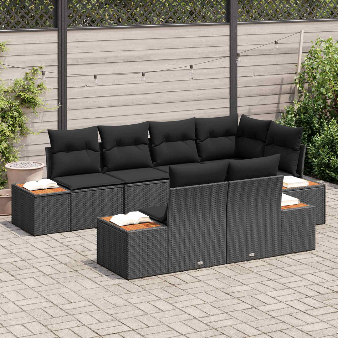 Havesofa Sæt med pude med opbevaring 7 pcs Sort Polyrattan