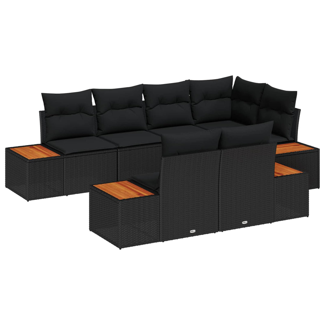 Havesofa Sæt med pude med opbevaring 7 pcs Sort Polyrattan