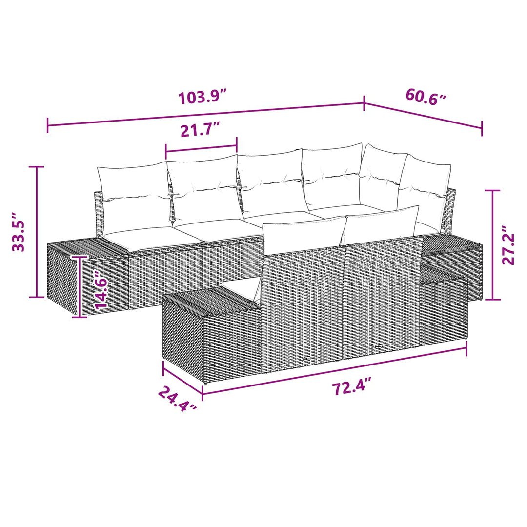 Havesofa Sæt med pude med opbevaring 7 pcs Sort Polyrattan