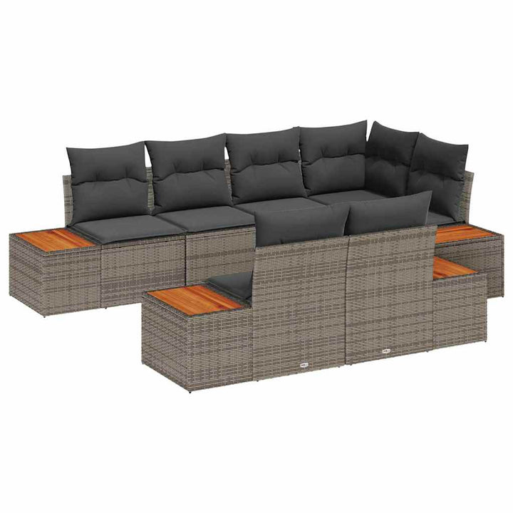 Havesofa Sæt med pude med opbevaring 7 pcs Grå Polyrattan