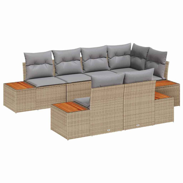 Havesofa Sæt med pude 7 pcs Beige og lys grå Polyrattan
