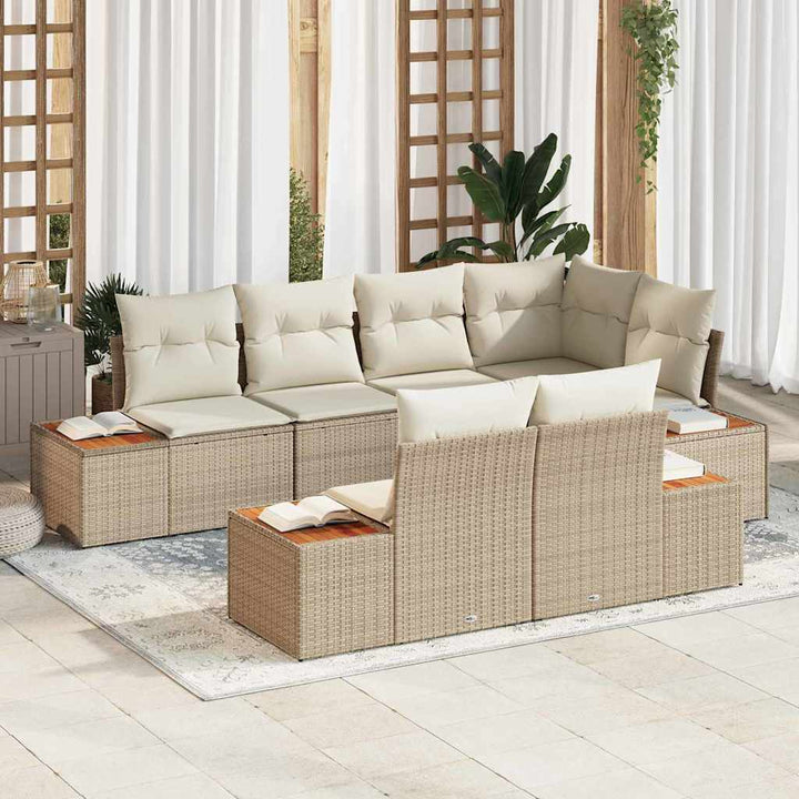 Havesofa Sæt med pude 7 pcs Beige og creme Polyrattan