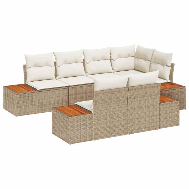 Havesofa Sæt med pude 7 pcs Beige og creme Polyrattan