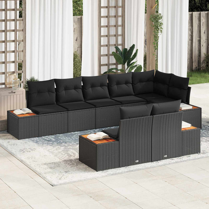 Havesofa Sæt 8 stk. 8-Antal sæder Sort Polyrattan