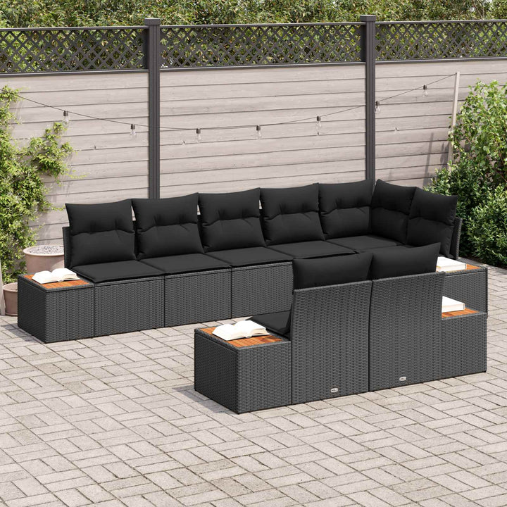 Havesofa Sæt 8 stk. 8-Antal sæder Sort Polyrattan