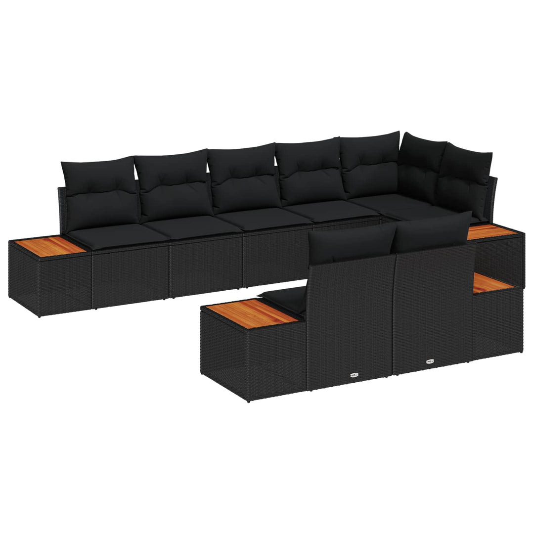 Havesofa Sæt 8 stk. 8-Antal sæder Sort Polyrattan