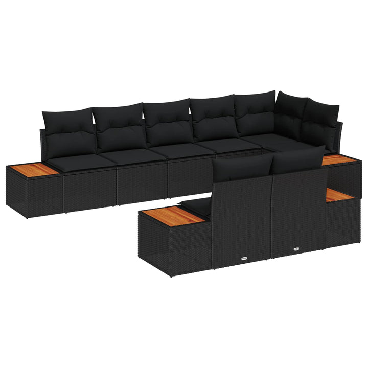 Havesofa Sæt med pude med opbevaring 8 pcs Sort Polyrattan