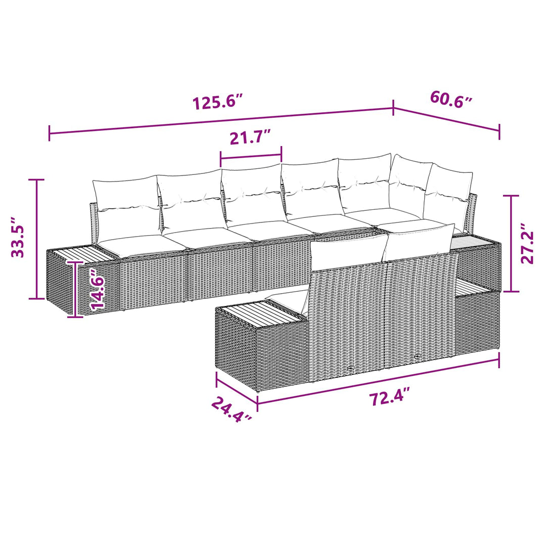 Havesofa Sæt med pude med opbevaring 8 pcs Sort Polyrattan