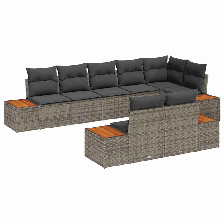 Havesofa Sæt med pude med opbevaring 8 pcs Grå Polyrattan