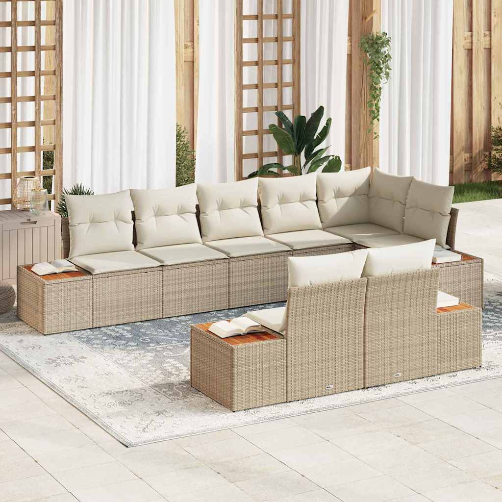 Havesofa Sæt med pude 8 pcs Beige og creme Polyrattan