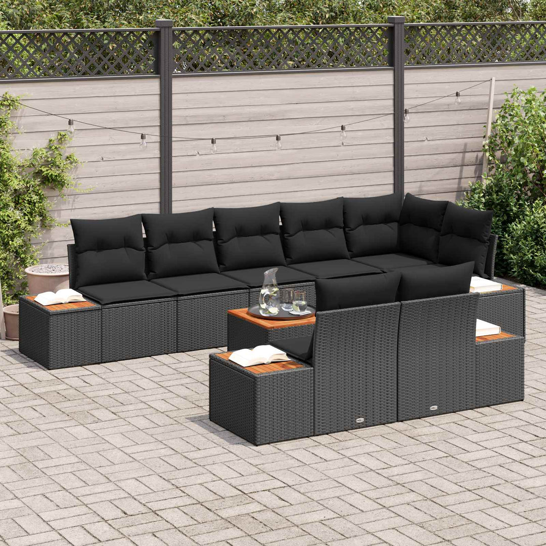 Havesofa Sæt 8 stk. 8-Antal sæder Sort Polyrattan
