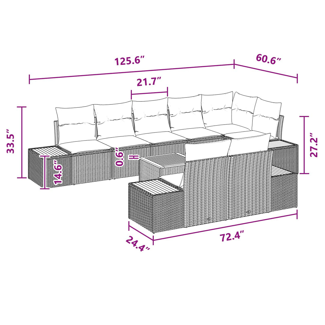 Havesofa Sæt med pude med opbevaring 8 pcs Sort Polyrattan