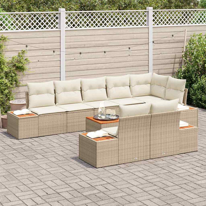 Havesofa Sæt med pude 8 pcs Beige og creme Polyrattan