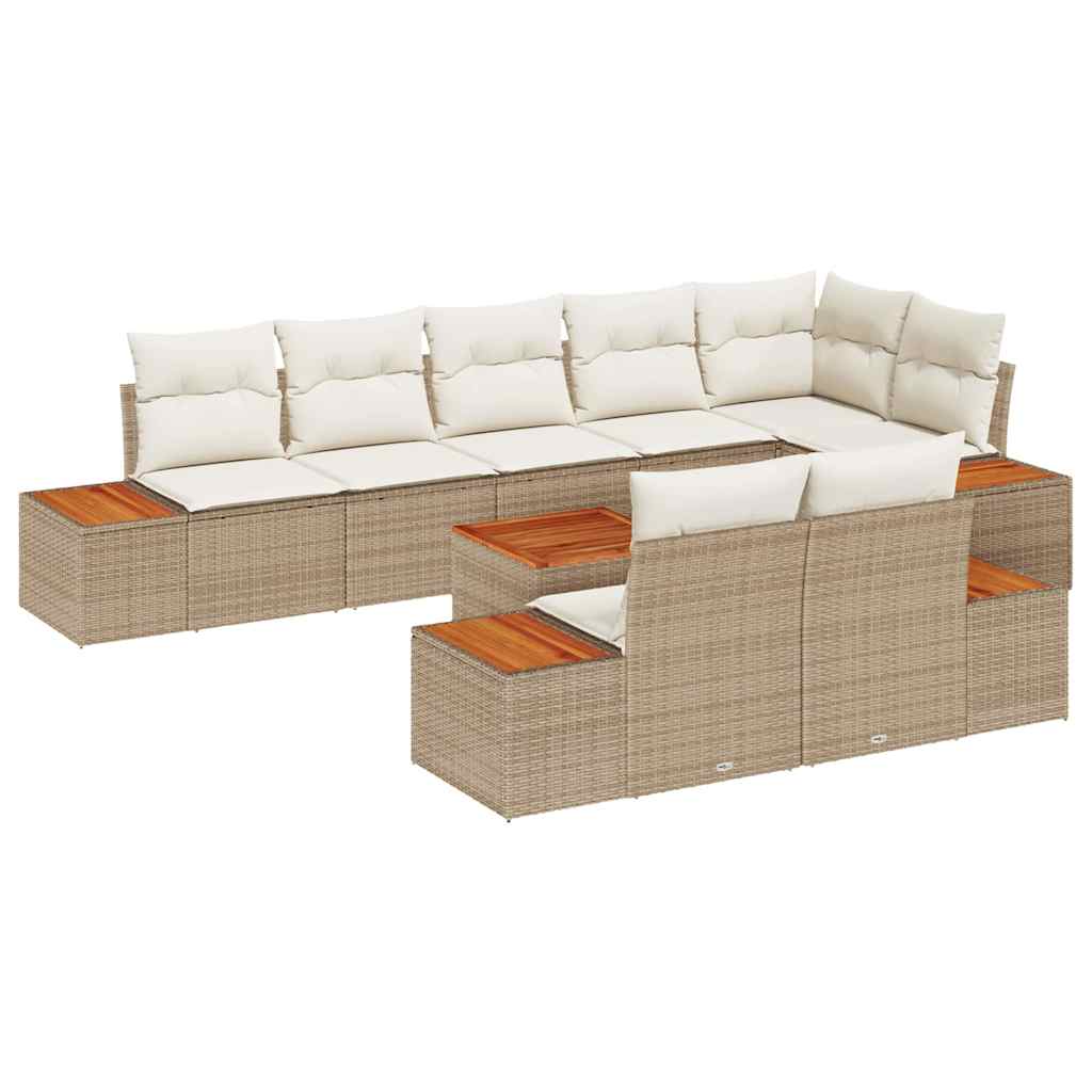 Havesofa Sæt med pude 8 pcs Beige og creme Polyrattan