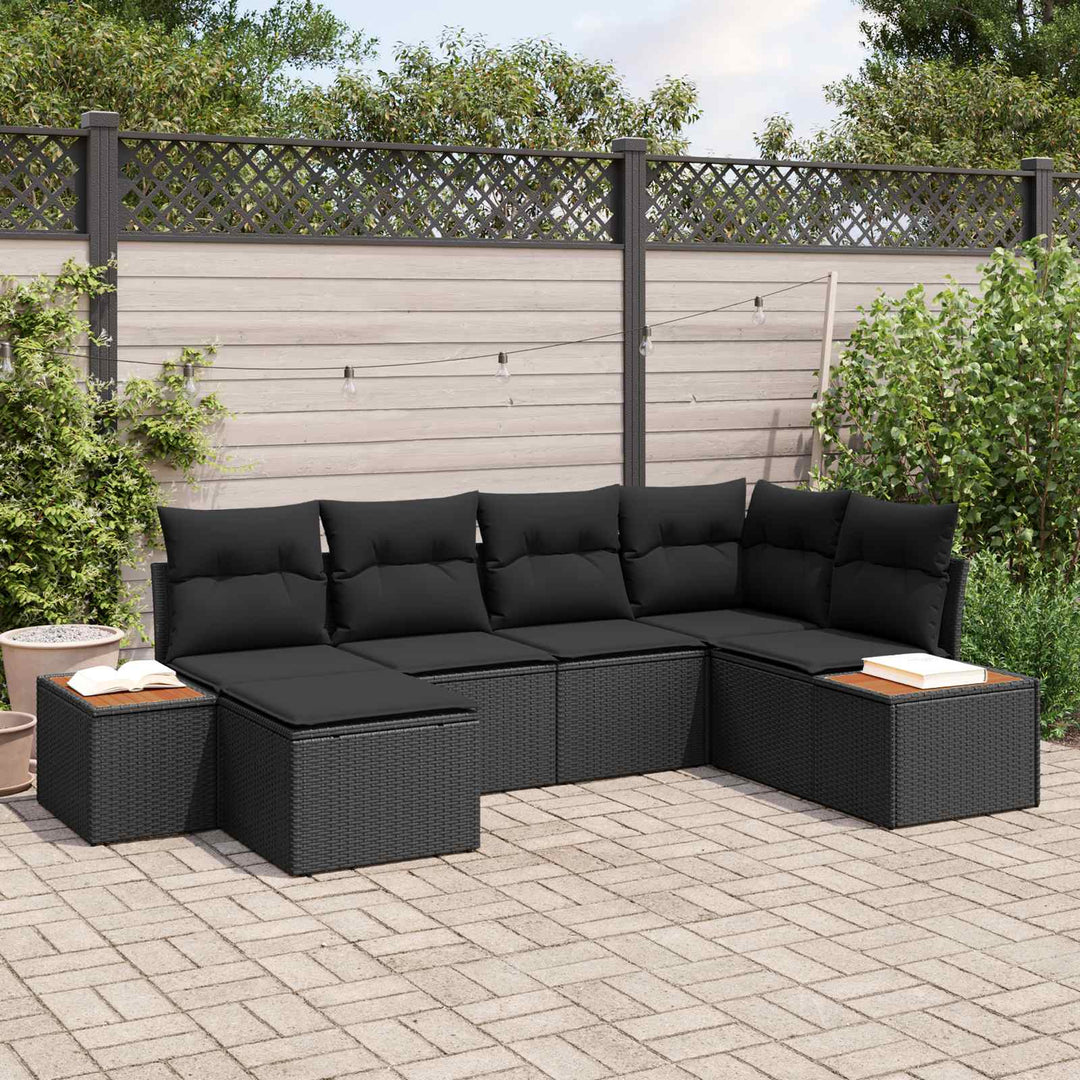 Havesofa Sæt med pude med opbevaring 7 pcs Sort Polyrattan