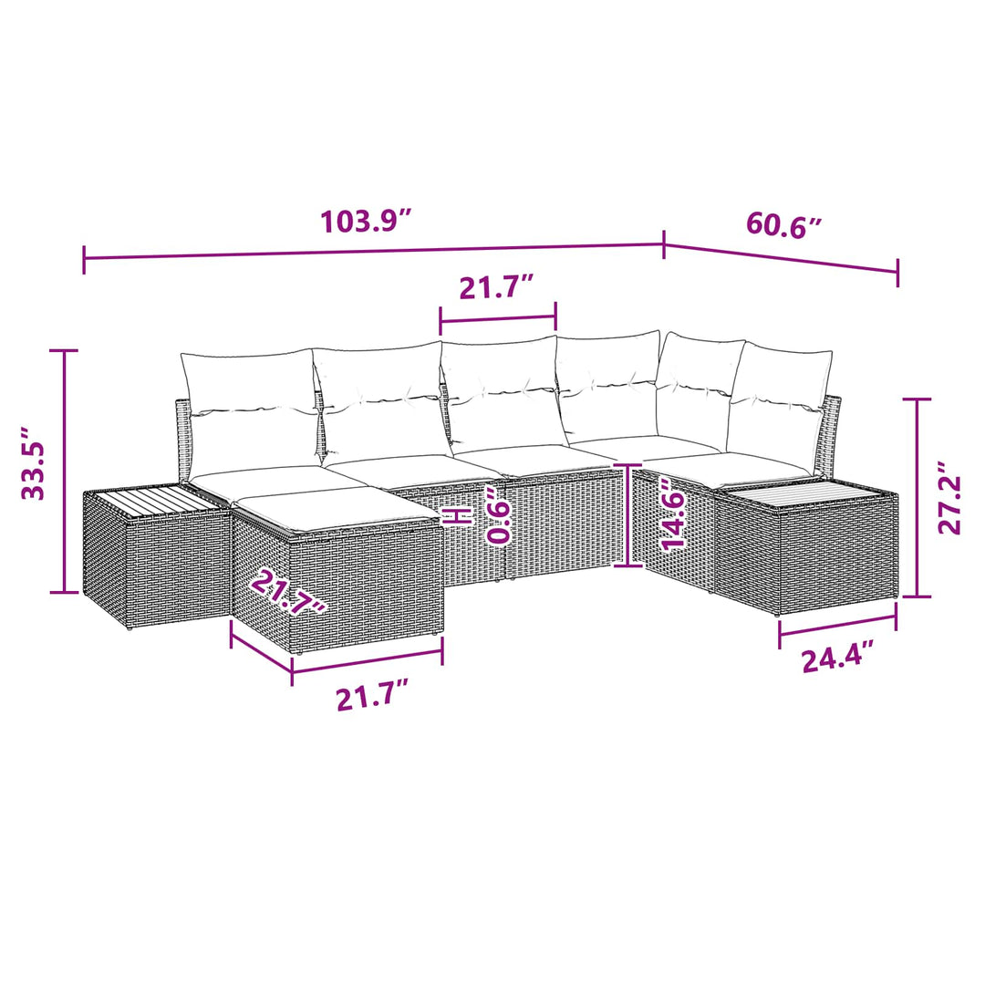 Havesofa Sæt med pude med opbevaring 7 pcs Sort Polyrattan
