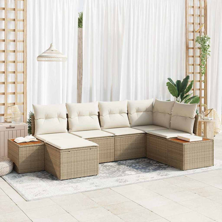 Havesofa Sæt med pude 7 pcs Beige og creme Polyrattan