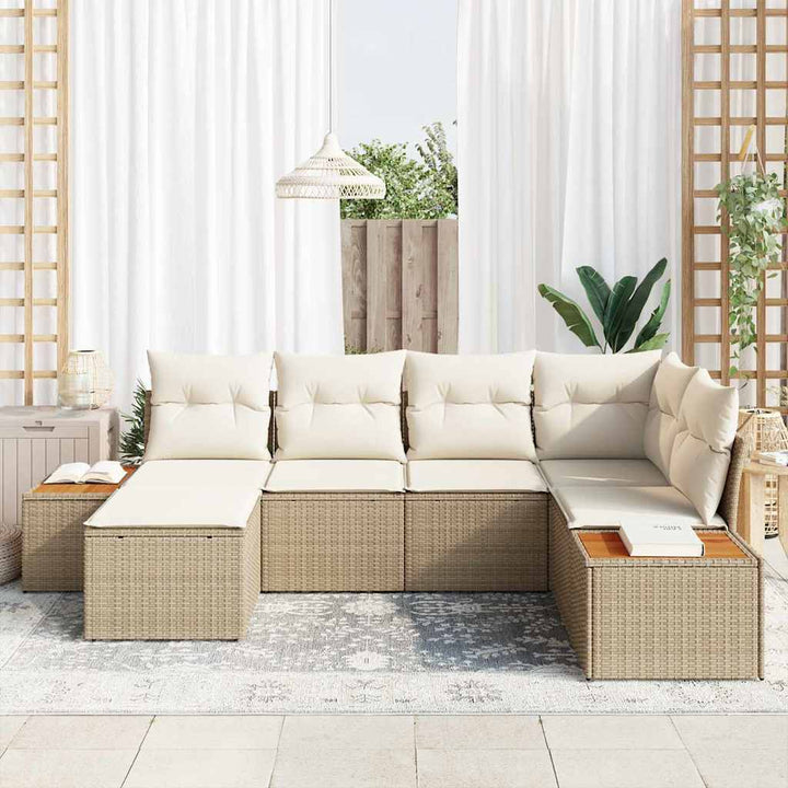 Havesofa Sæt med pude 7 pcs Beige og creme Polyrattan
