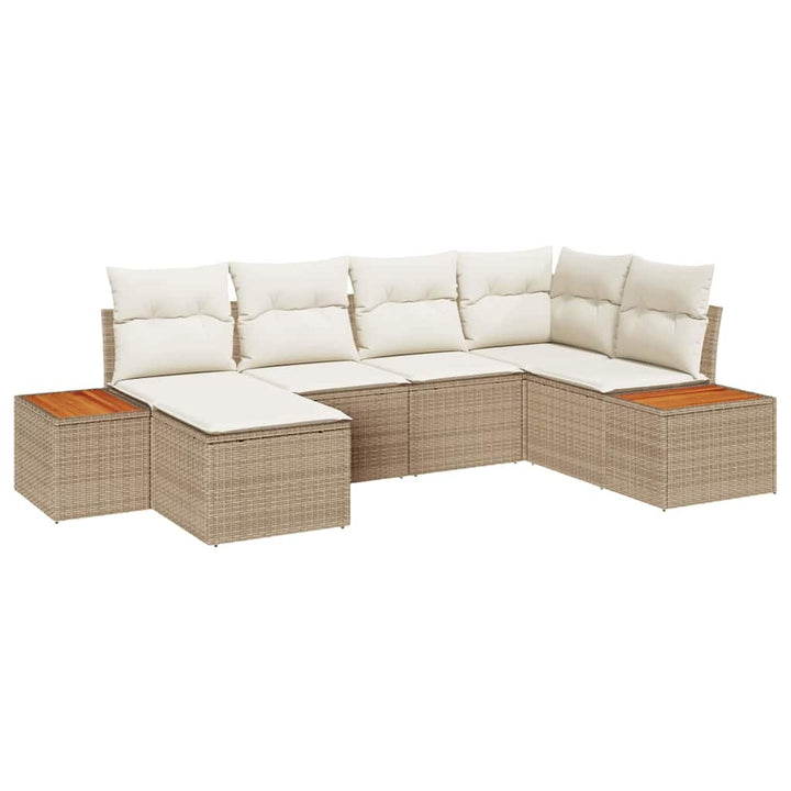 Havesofa Sæt med pude 7 pcs Beige og creme Polyrattan
