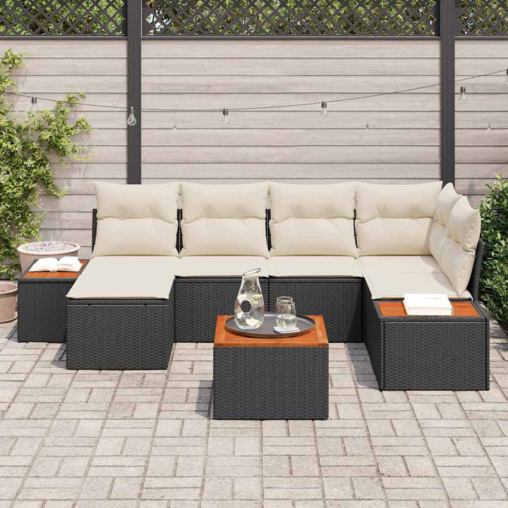 Havesofa Sæt 7 stk. 6-Antal sæder Sort og Cream Polyrattan