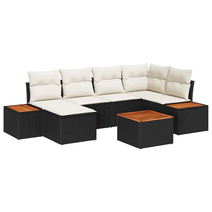 Havesofa Sæt med pude 7 pcs Sort og Cream Polyrattan
