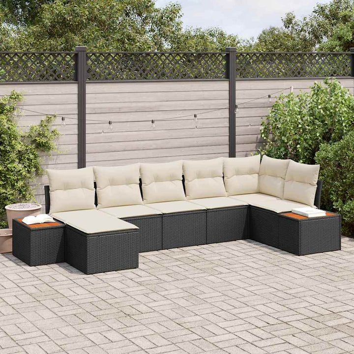 Havesofa Sæt med pude 8 pcs Sort og Cream Polyrattan