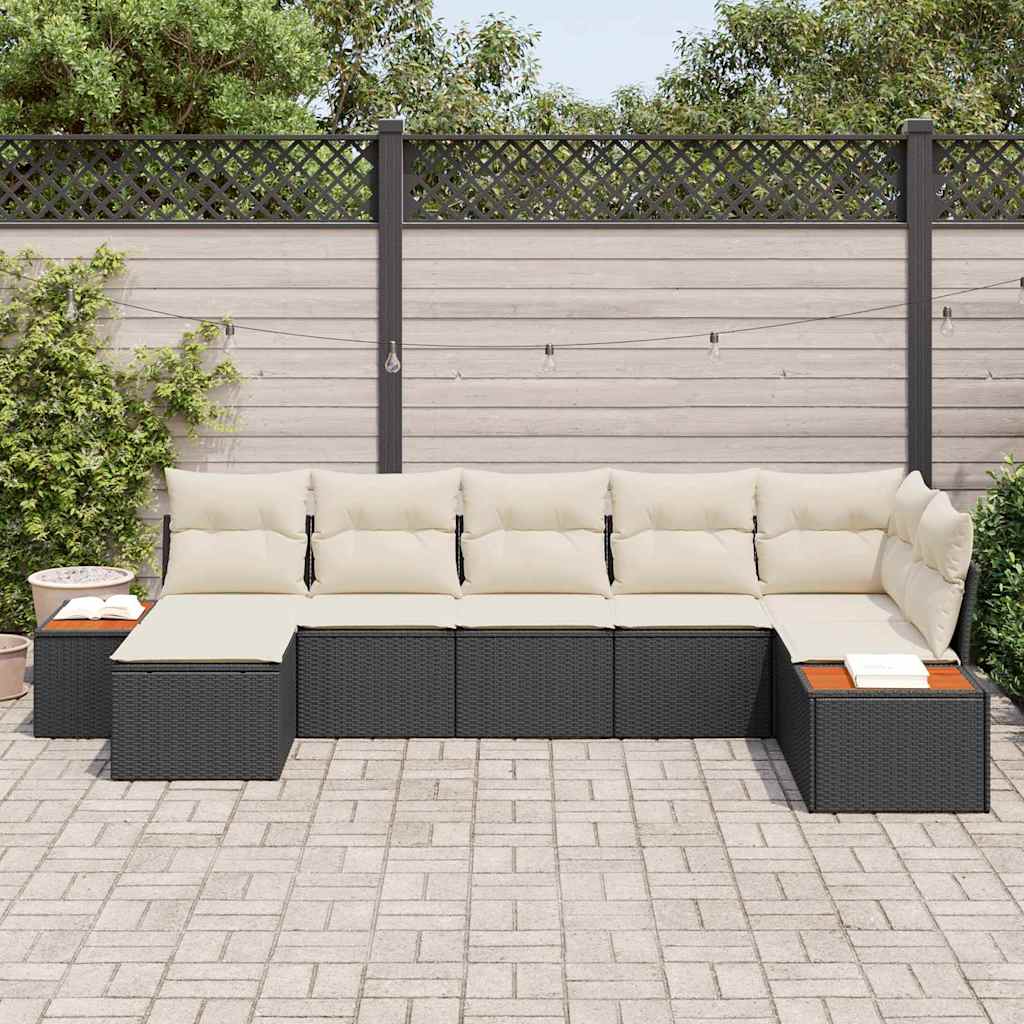 Havesofa Sæt med pude 8 pcs Sort og Cream Polyrattan