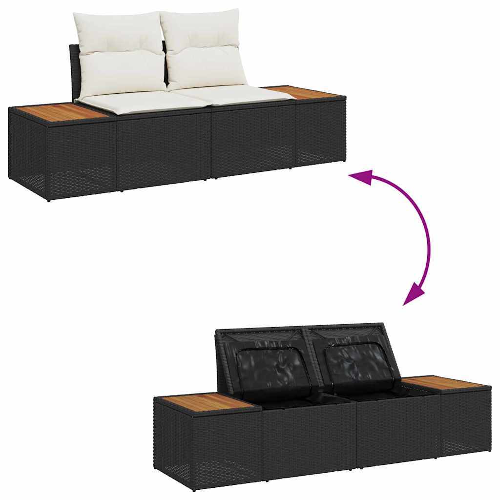 Havesofa Sæt med pude 8 pcs Sort og Cream Polyrattan