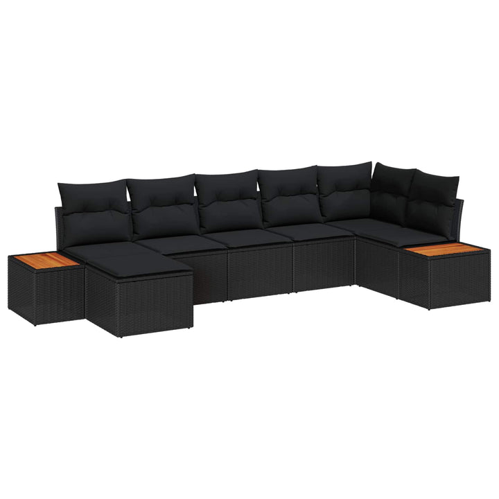 Havesofa Sæt med pude med opbevaring 8 pcs Sort Polyrattan