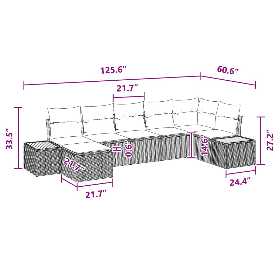 Havesofa Sæt med pude med opbevaring 8 pcs Sort Polyrattan