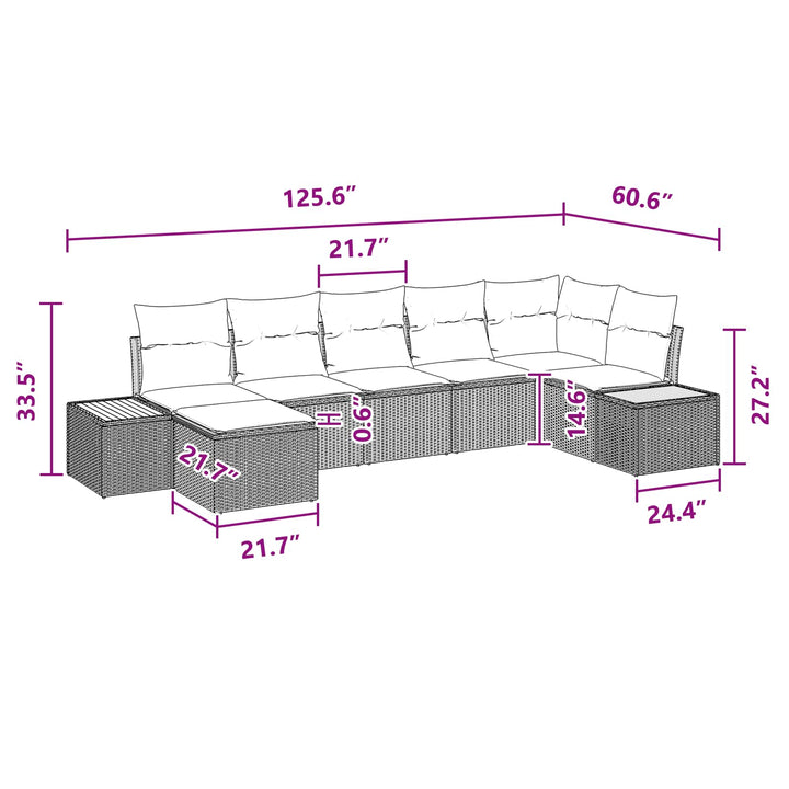 Havesofa Sæt med pude med opbevaring 8 pcs Sort Polyrattan