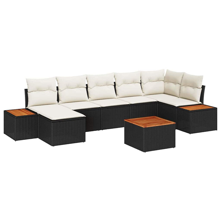 Havesofa Sæt med pude 8 pcs Sort og Cream Polyrattan