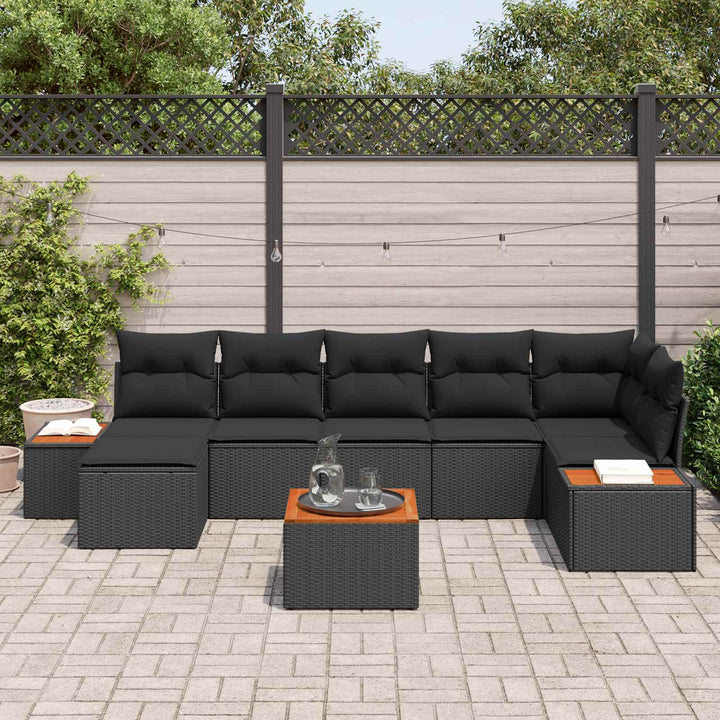 Havesofa Sæt med pude med opbevaring 8 pcs Sort Polyrattan