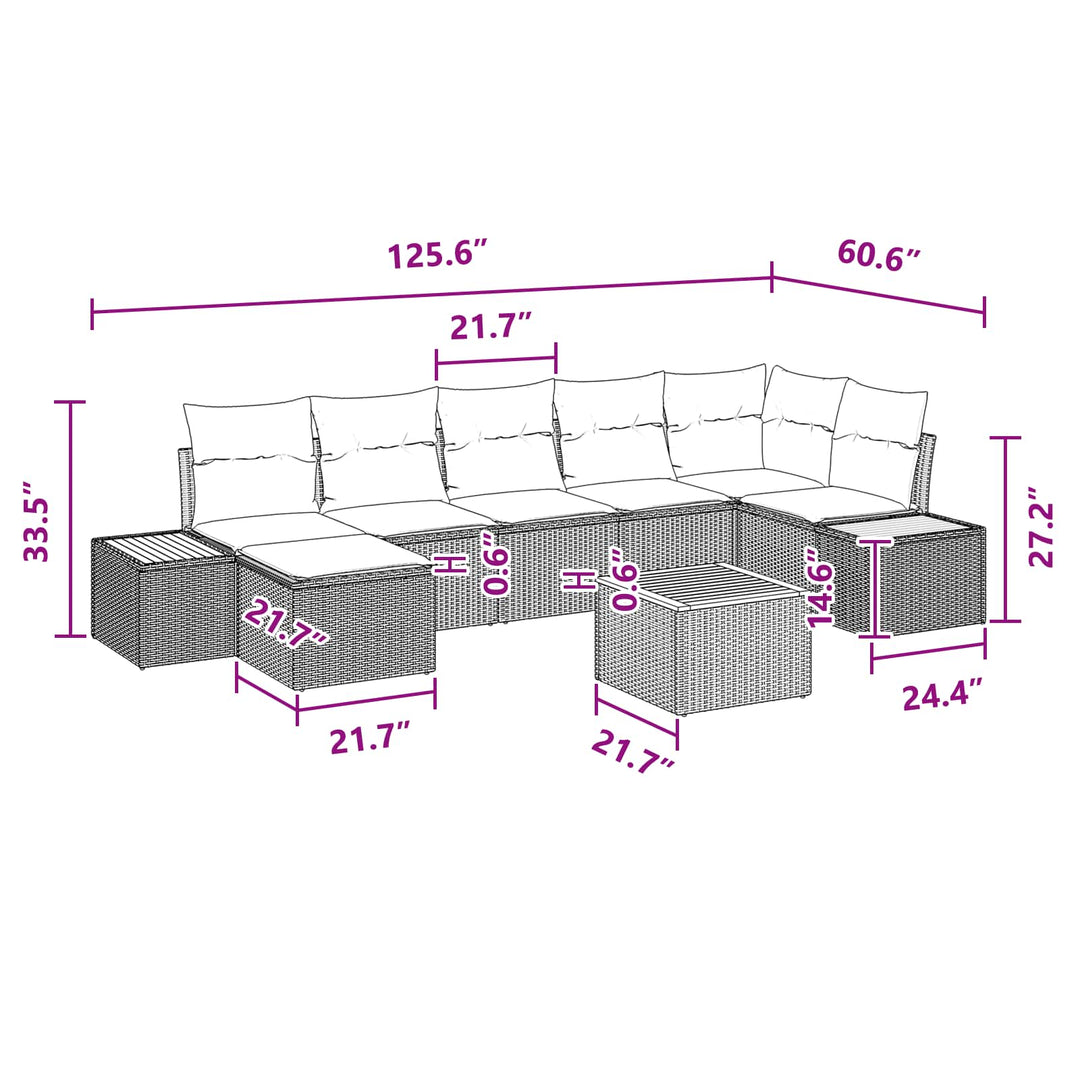 Havesofa Sæt med pude med opbevaring 8 pcs Sort Polyrattan