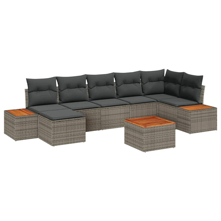 Havesofa Sæt med pude med opbevaring 8 pcs Grå Polyrattan