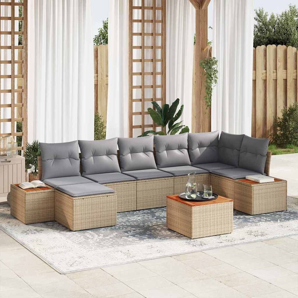 Havesofa Sæt 8 stk. 7-Antal sæder Beige og lys grå Polyrattan