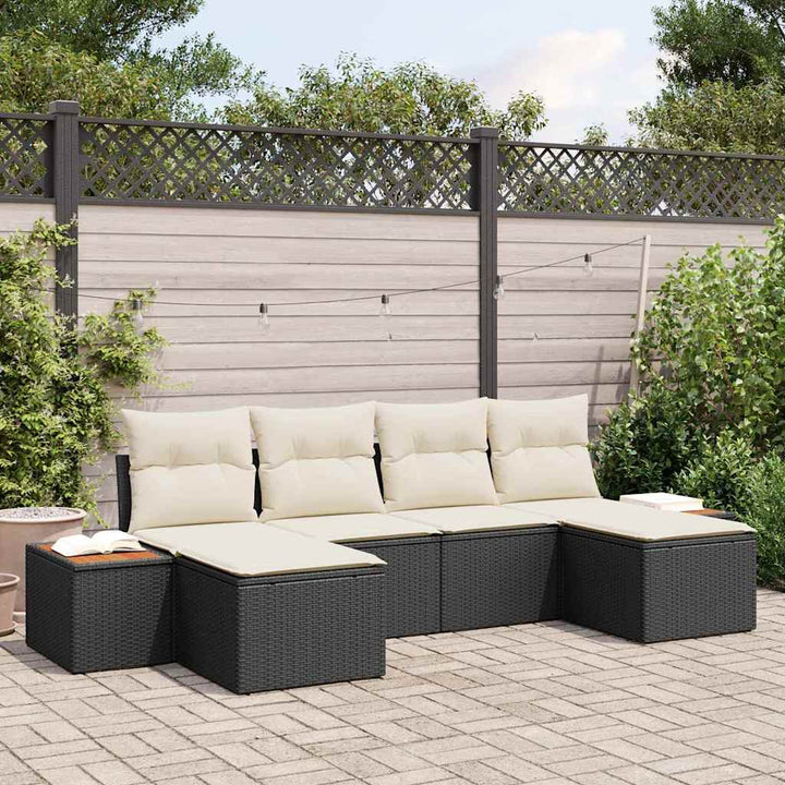 Havesofa Sæt med pude 6 pcs Sort og Cream Poly Rattan