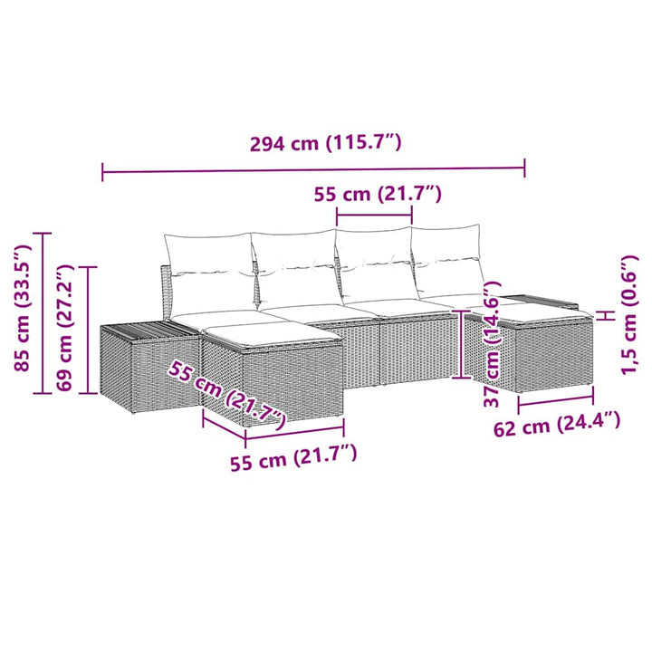 Havesofa Sæt med pude 6 pcs Sort og Cream Poly Rattan