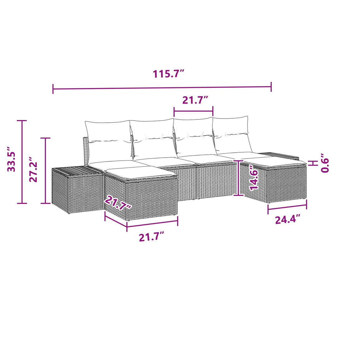 Havesofa Sæt med pude 6 pcs Sort Poly Rattan