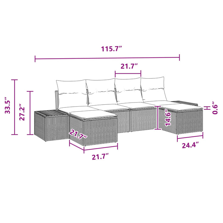 Havesofa Sæt med pude 6 pcs Sort Poly Rattan