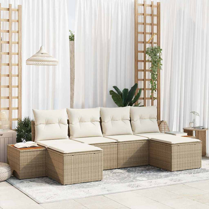 Havesofa Sæt 6 stk. Beige og creme Poly Rattan