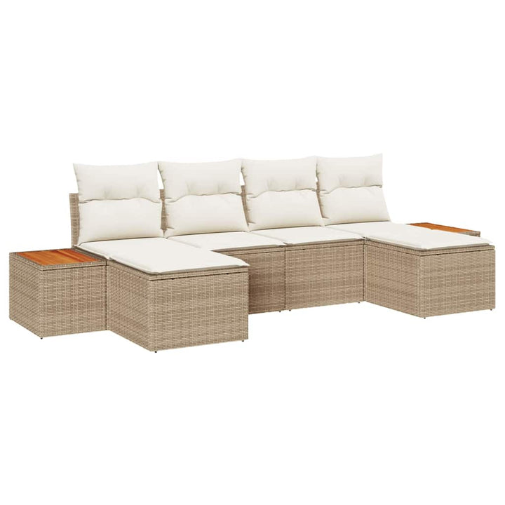 Havesofa Sæt 6 stk. Beige og creme Poly Rattan