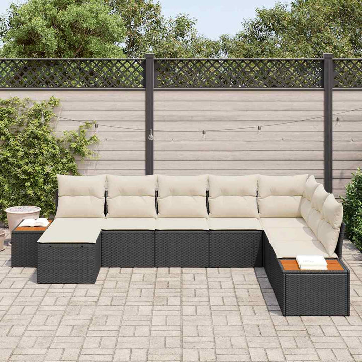 Havesofa Sæt med pude 9 pcs Sort og Cream Polyrattan
