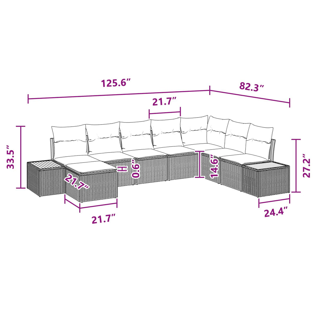 Havesofa Sæt med pude med opbevaring 9 pcs Sort Polyrattan