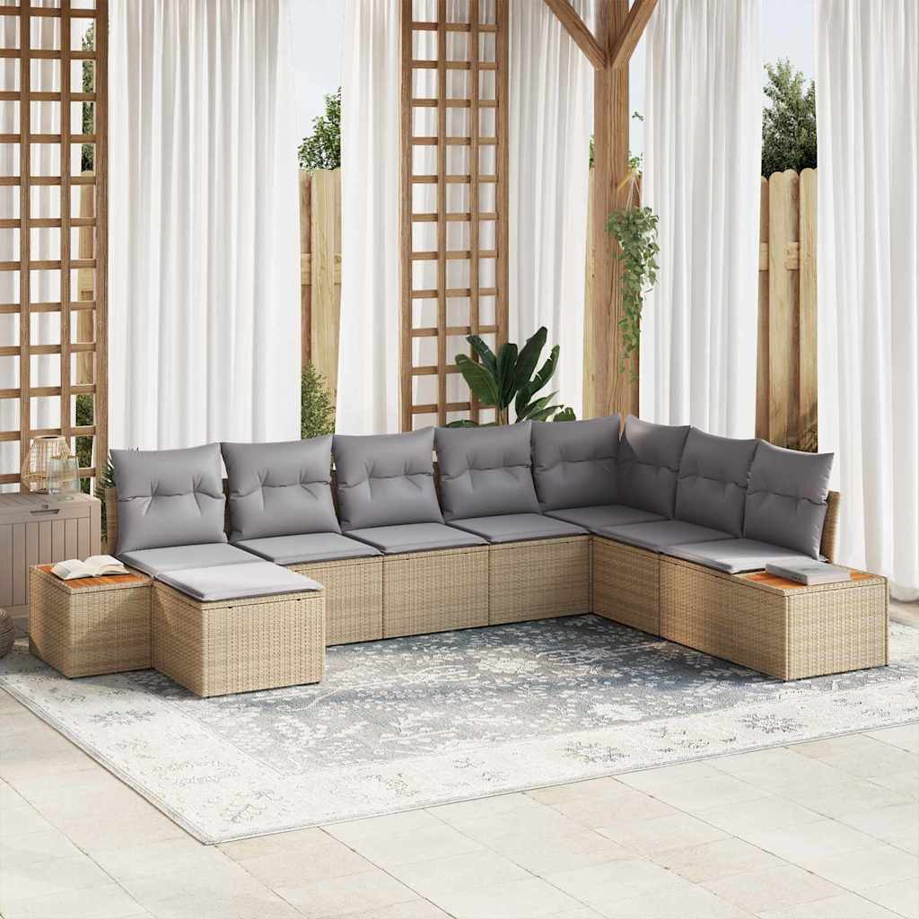 Havesofa Sæt med pude 9 pcs Beige og lys grå Polyrattan