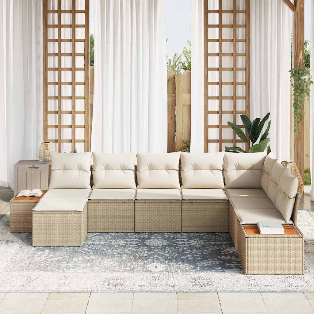 Havesofa Sæt 9 stk. 8-Antal sæder Beige og creme Polyrattan