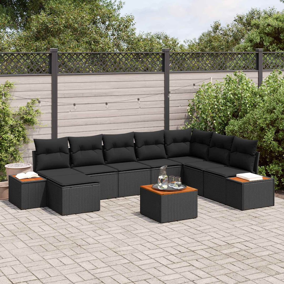 Havesofa Sæt 9 stk. 8-Antal sæder Sort Polyrattan