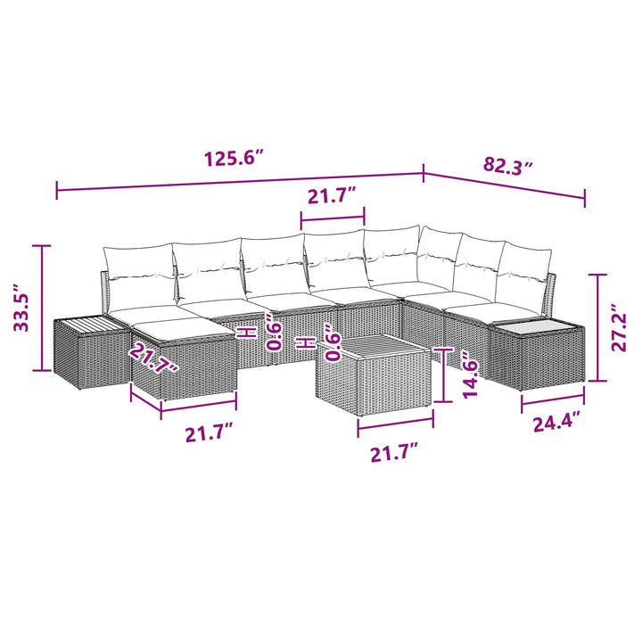 Havesofa Sæt med pude med opbevaring 9 pcs Sort Polyrattan