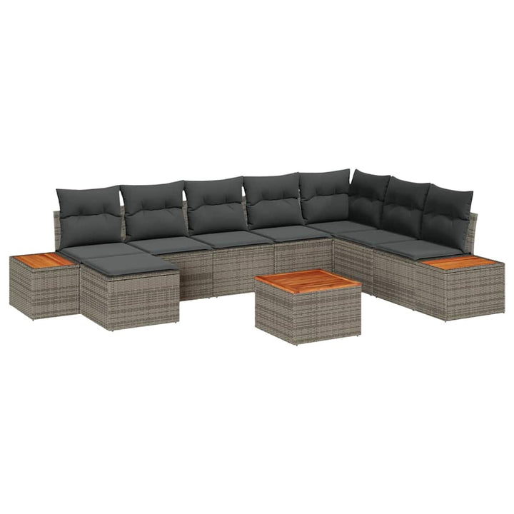 Havesofa Sæt med pude med opbevaring 9 pcs Grå Polyrattan