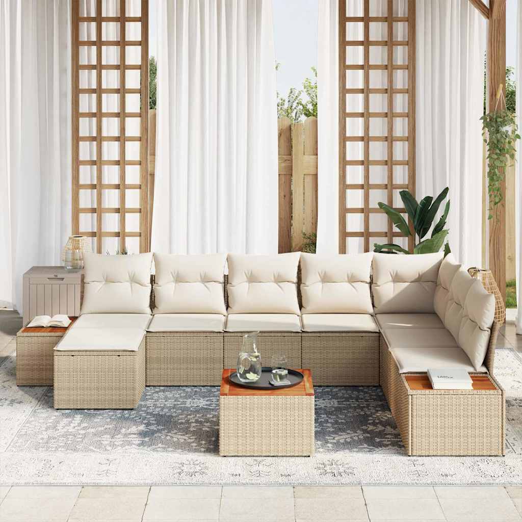 Havesofa Sæt 9 stk. 8-Antal sæder Beige og creme Polyrattan